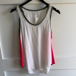 Equipment White Tank with Pink Sides and Olive Trim
